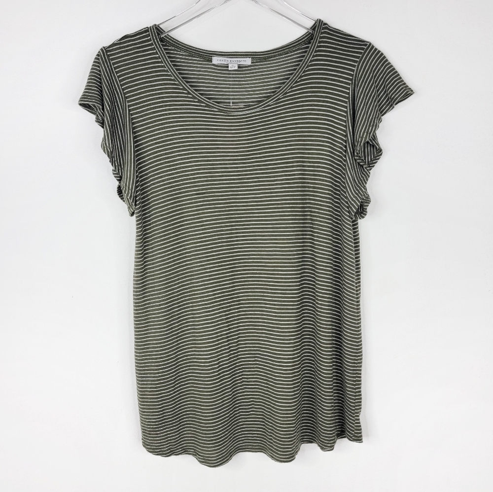 GREEN ENVELOPE Green White Striped Short Sleeve